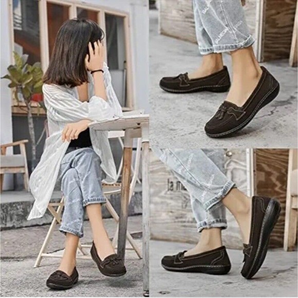 Women Black Classic Penny Loafers Sz 8 Microsuede Leather Slip On Walking Flats - Picture 10 of 11